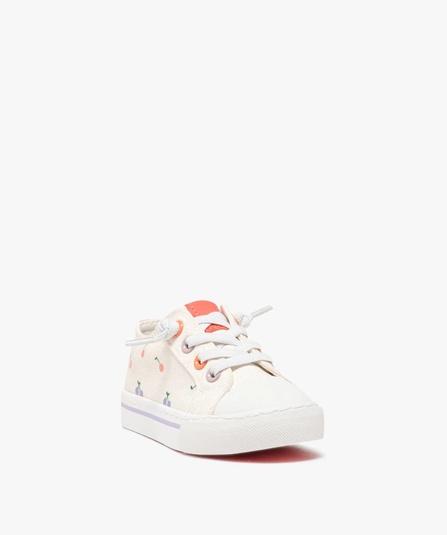 baskets en toile pailletee et imprimee a lacets elastiques fille blanc tennis en toile