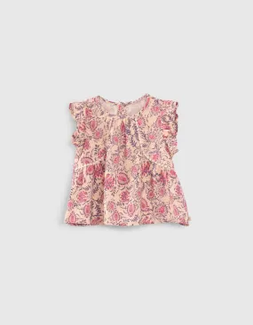 Blouse rose imprimé floral cachemire Lenzing™ Ecovero™ bébé fille