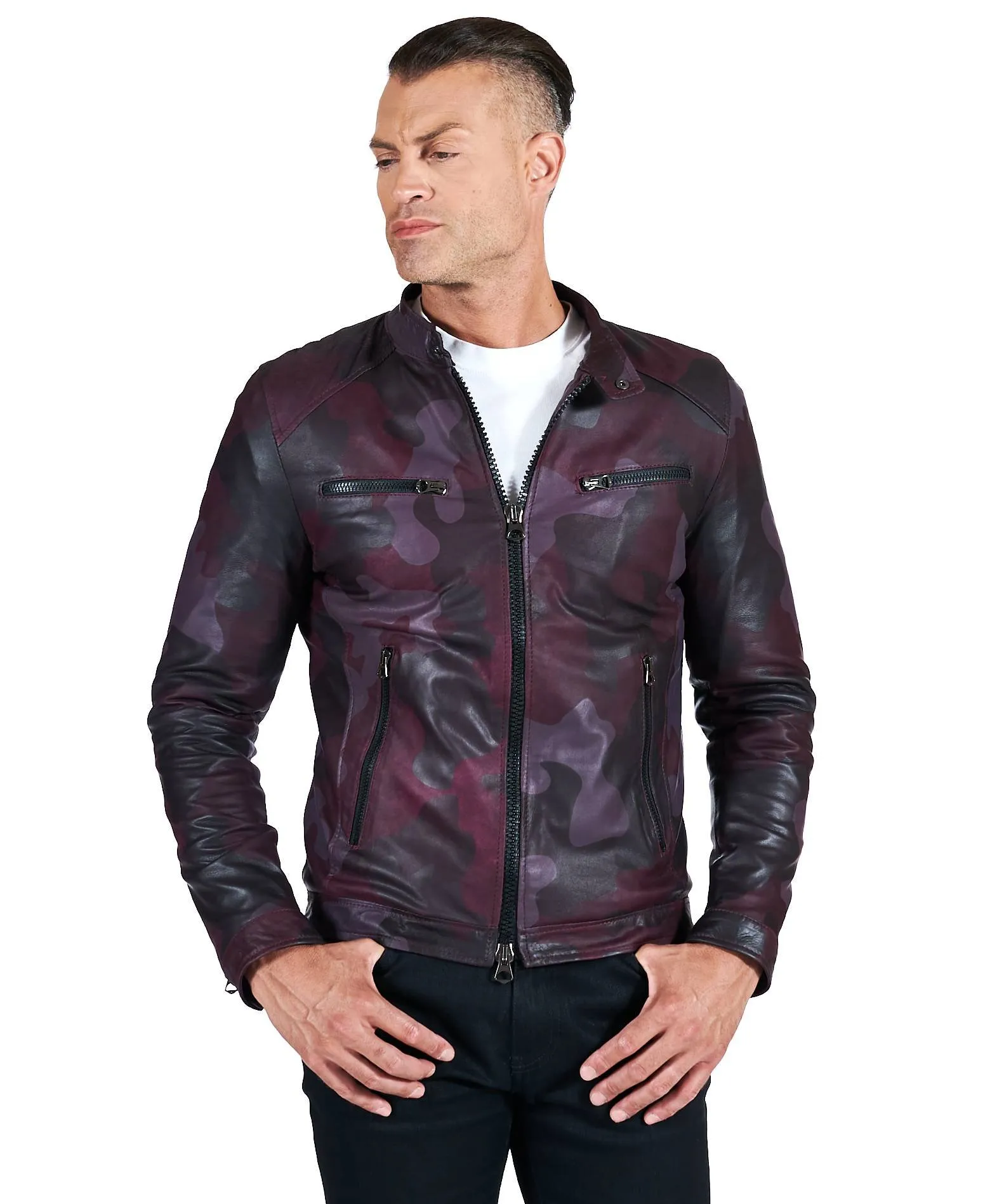 Blouson cuir homme motard vintage veste cuir bordeaux militaire Hamilton