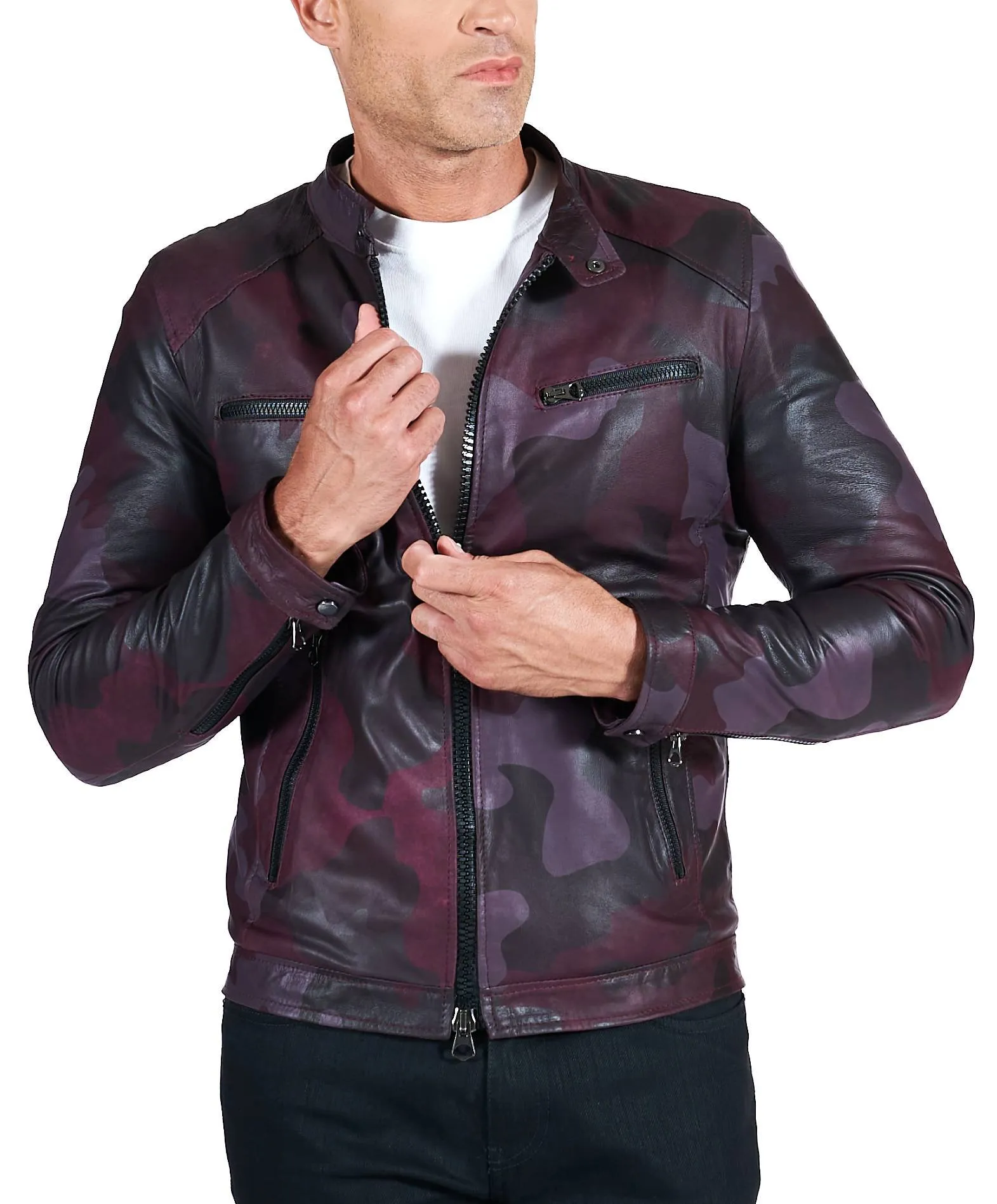 Blouson cuir homme motard vintage veste cuir bordeaux militaire Hamilton