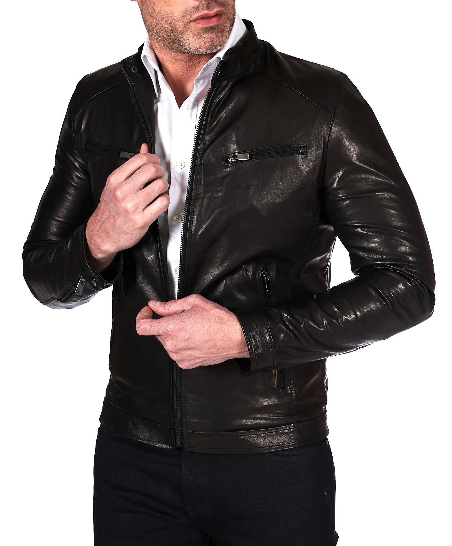 Blouson cuir homme veste moto cuir vintage noir Hamilton