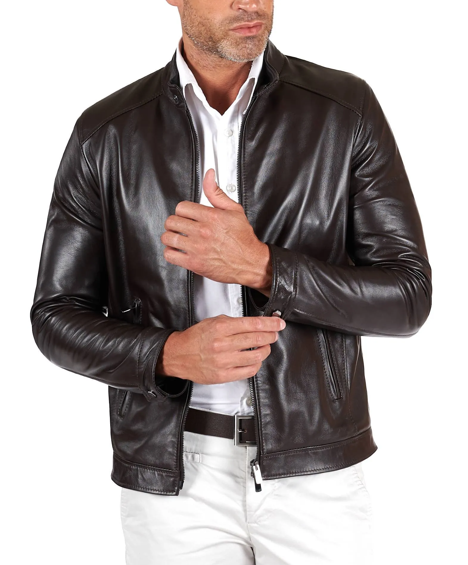 Blouson cuir homme veste moto vintage blouson cuir marron foncé Ted