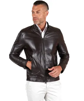 Blouson cuir homme veste moto vintage blouson cuir marron foncé Ted