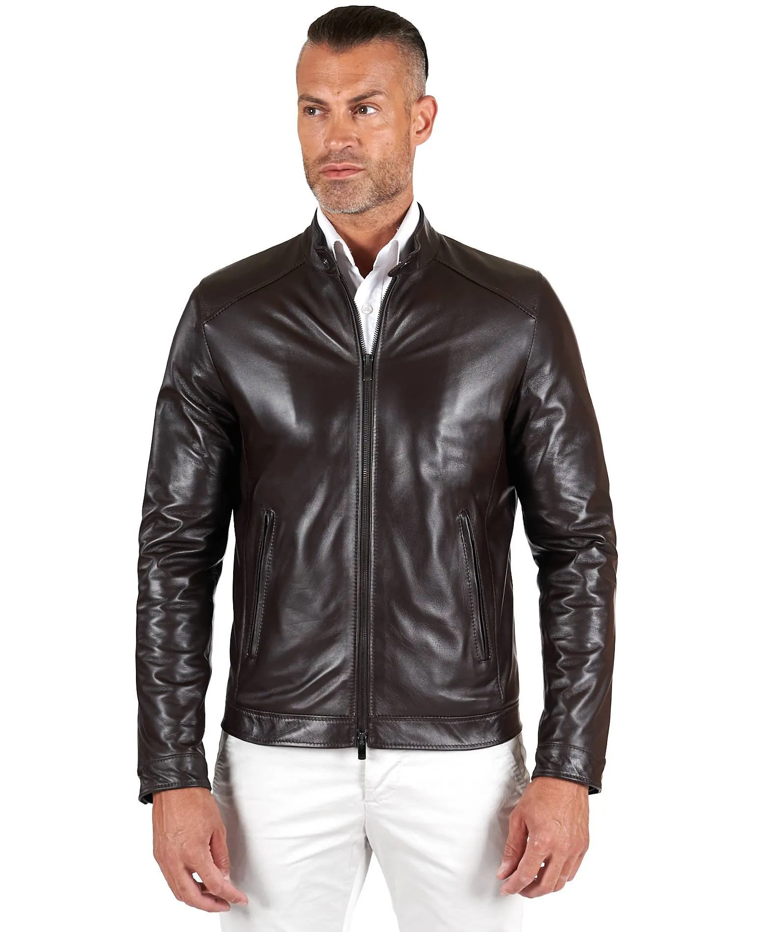 Blouson cuir homme veste moto vintage blouson cuir marron foncé Ted