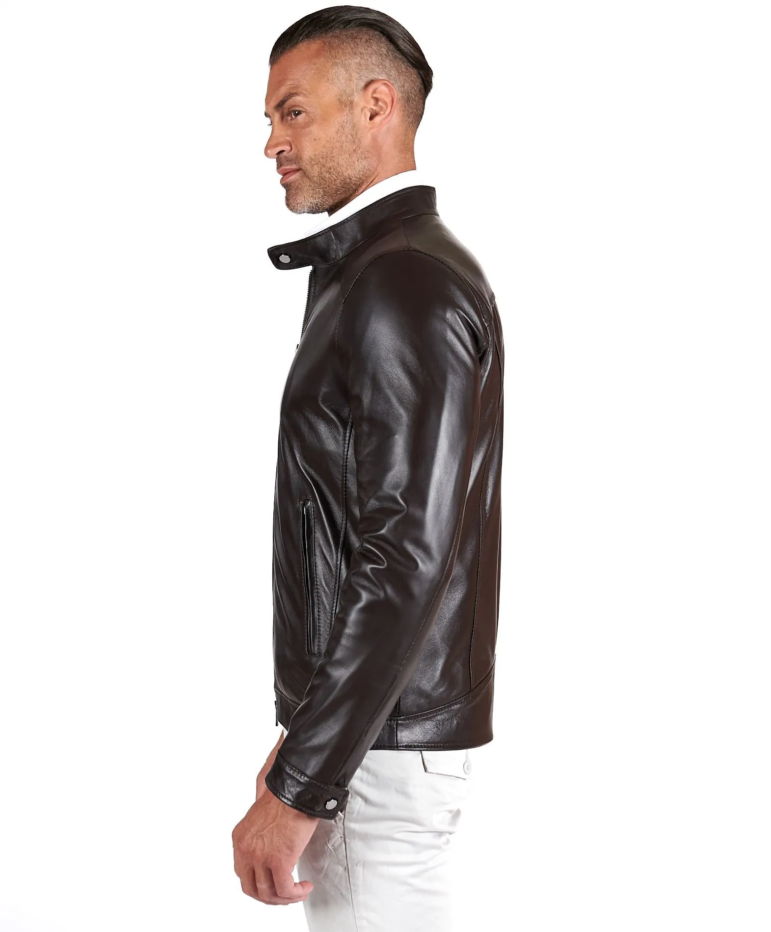 Blouson cuir homme veste moto vintage blouson cuir marron foncé Ted