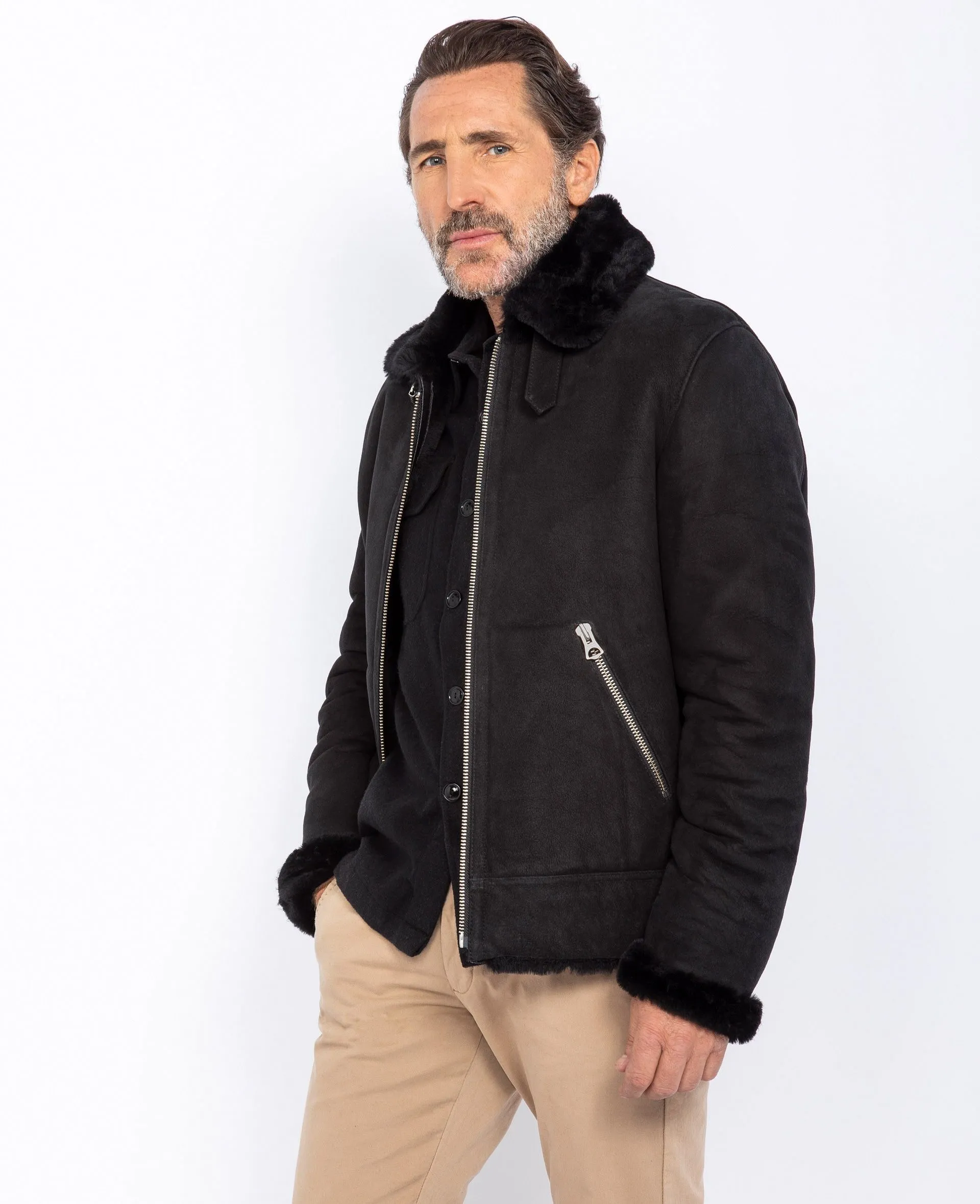 Blouson rétro suédé, cuir de mouton