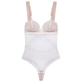 Body string en dentelle recyclée et bretelles en toile EmmaUp Crème