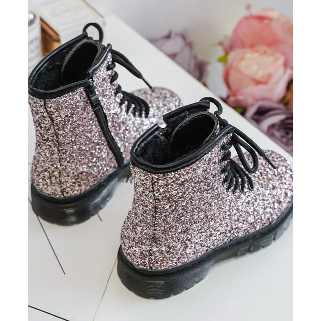 Bottes isolées à paillettes pour enfants avec fermeture éclair, rose Sassa