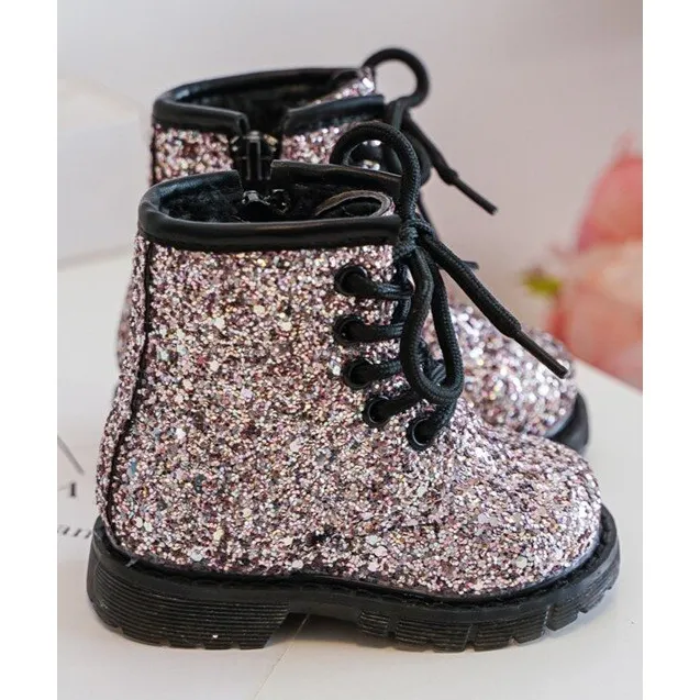 Bottes isolées à paillettes pour enfants avec fermeture éclair, rose Sassa