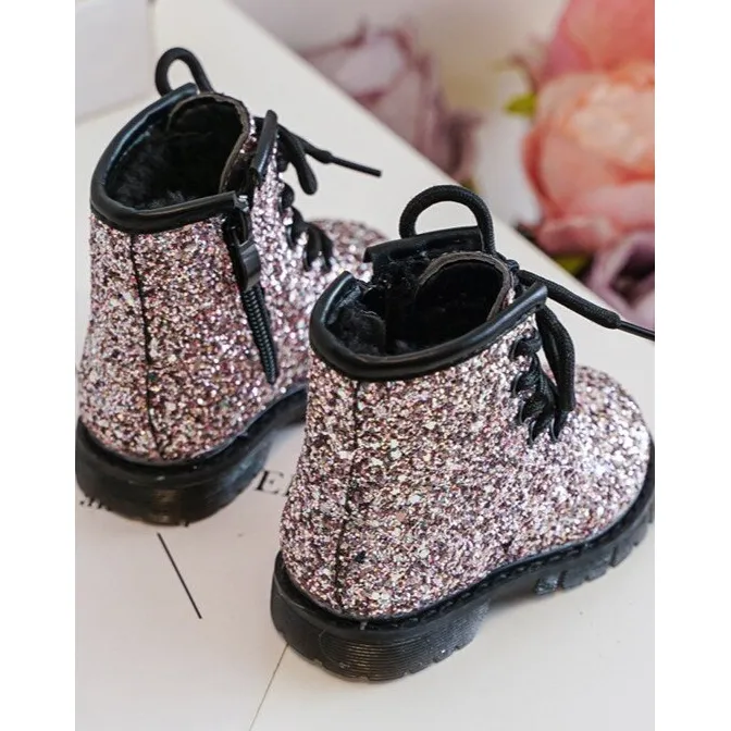 Bottes isolées à paillettes pour enfants avec fermeture éclair, rose Sassa