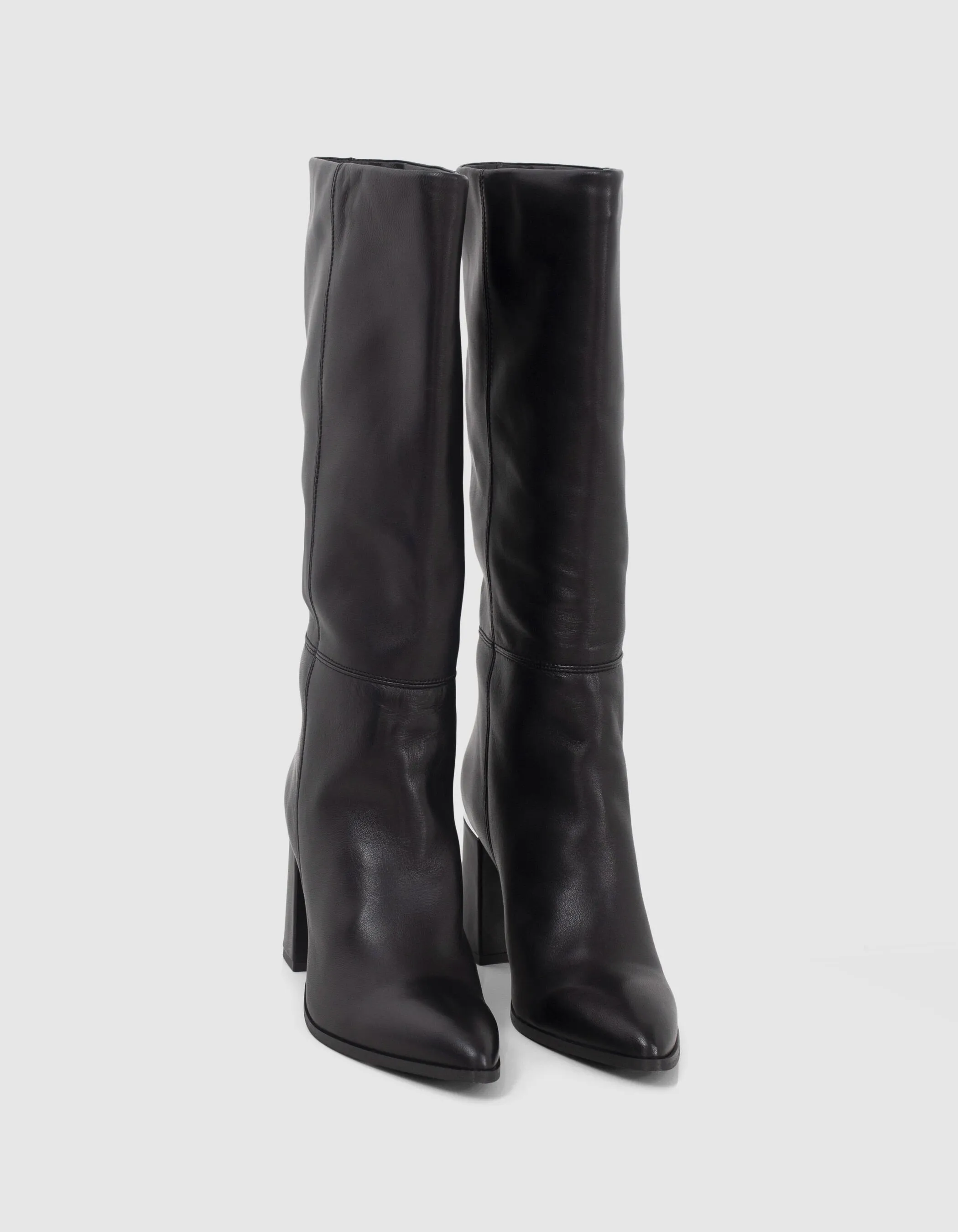 Bottes noires à talon cuir avec barrette métal Femme