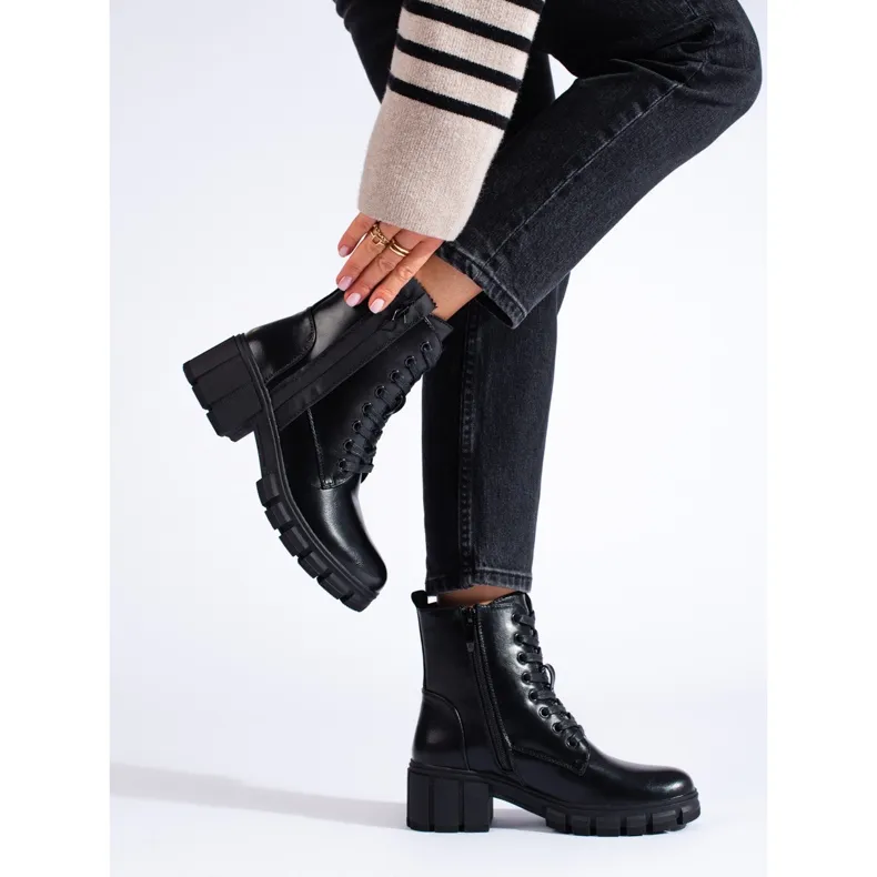 Bottes à lacets pour femmes sur la plate-forme shelovet le noir