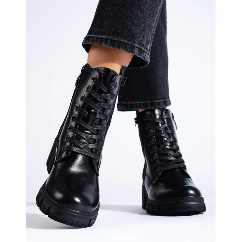 Bottes à lacets pour femmes sur la plate-forme shelovet le noir