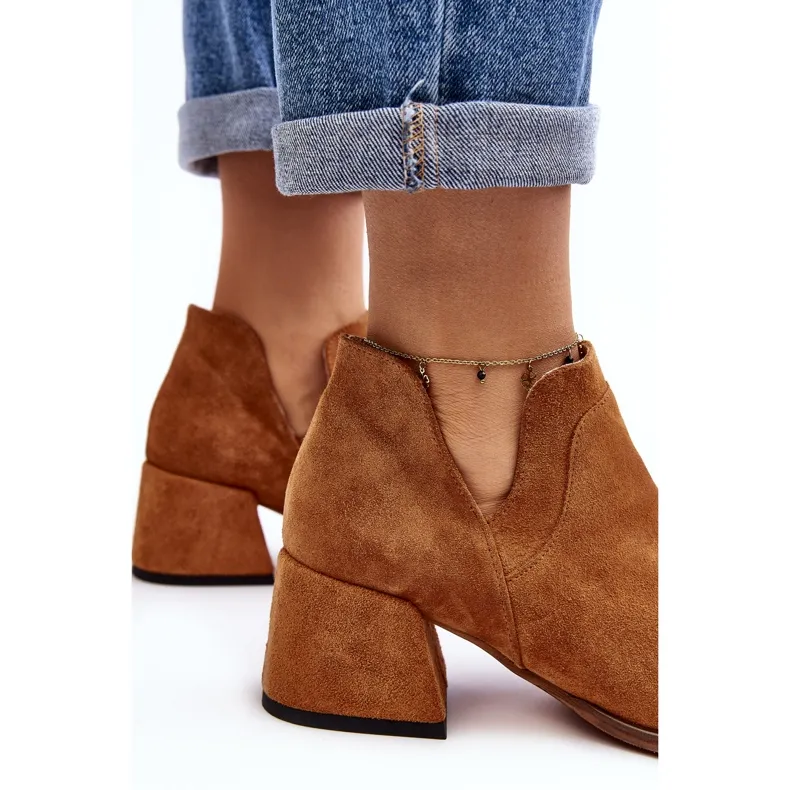Bottines En Daim À Talons Découpés Camel Dalros brun