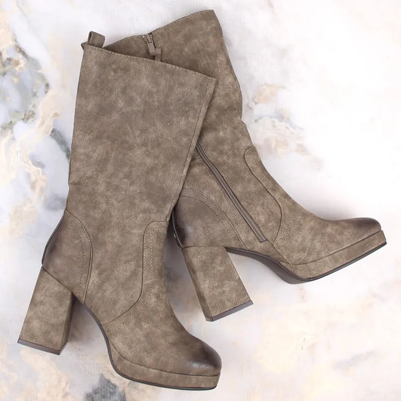Bottines isolées à talons hauts pour femme Jezzi RMR2288-5 avec élastique kaki vert
