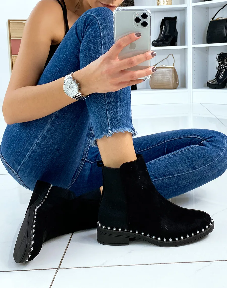 Bottines noires bi-matière à perles