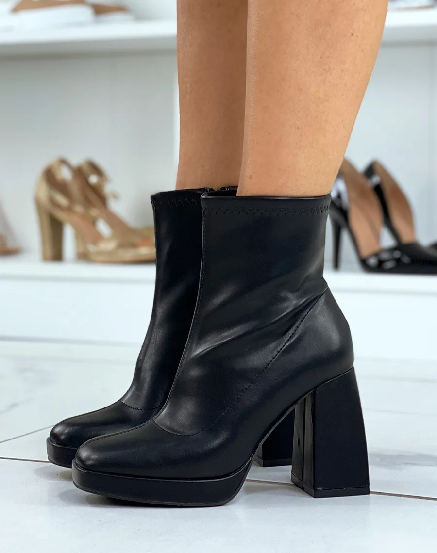 Bottines noires à talon et tige souple à surpiqûre