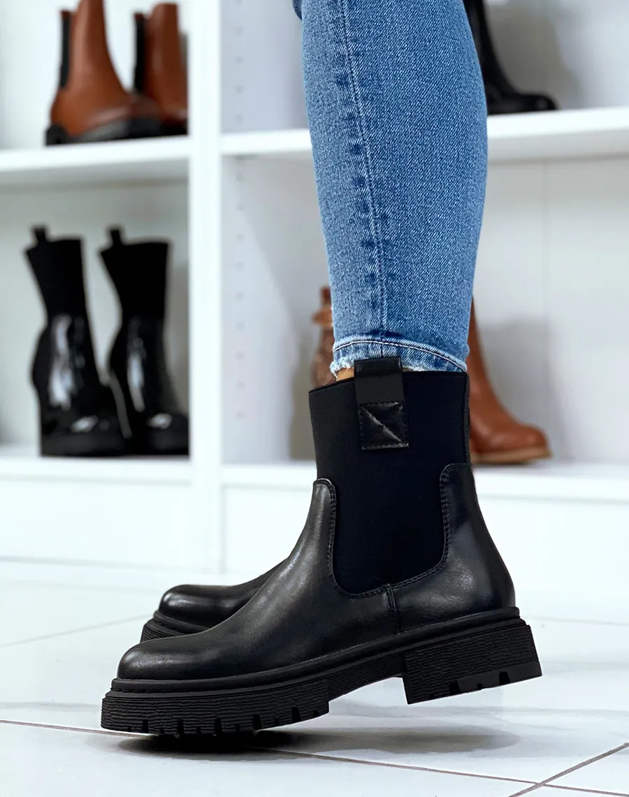 Bottines style chelsea noires à élastique montant