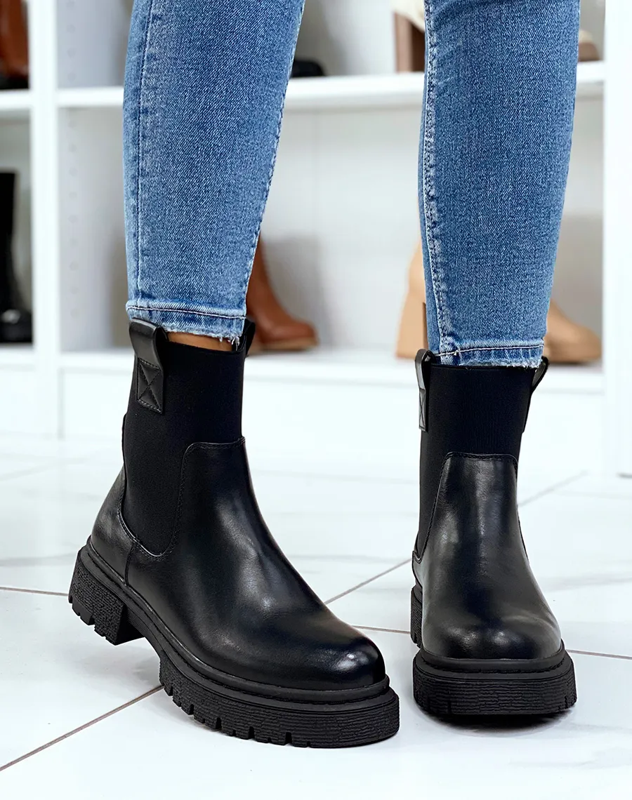 Bottines style chelsea noires à élastique montant