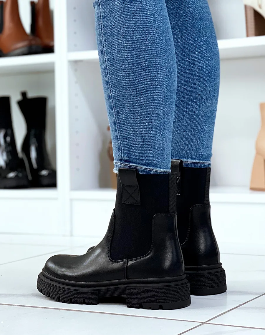 Bottines style chelsea noires à élastique montant