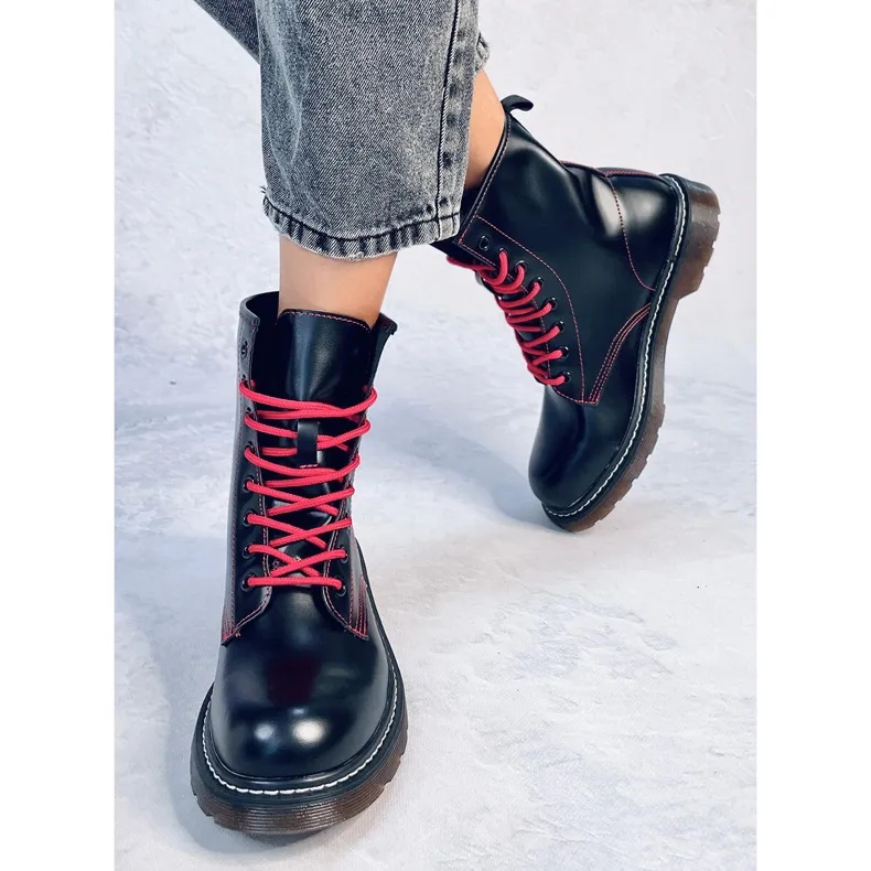 Bottines à lacets avec fil coloré Stuff Blackred le noir