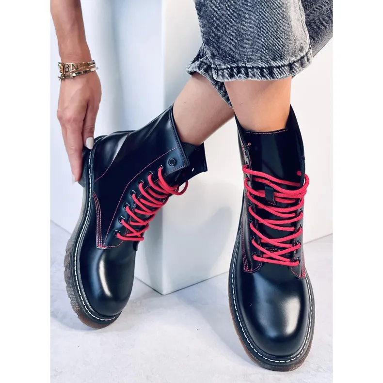 Bottines à lacets avec fil coloré Stuff Blackred le noir