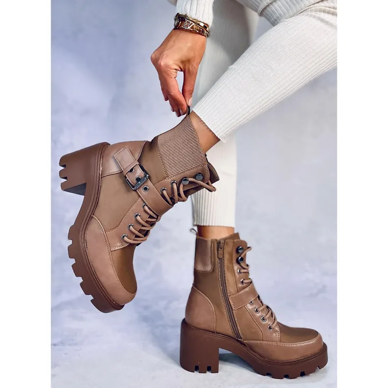 Bottines à lacets à talons Brooks Khaki brun
