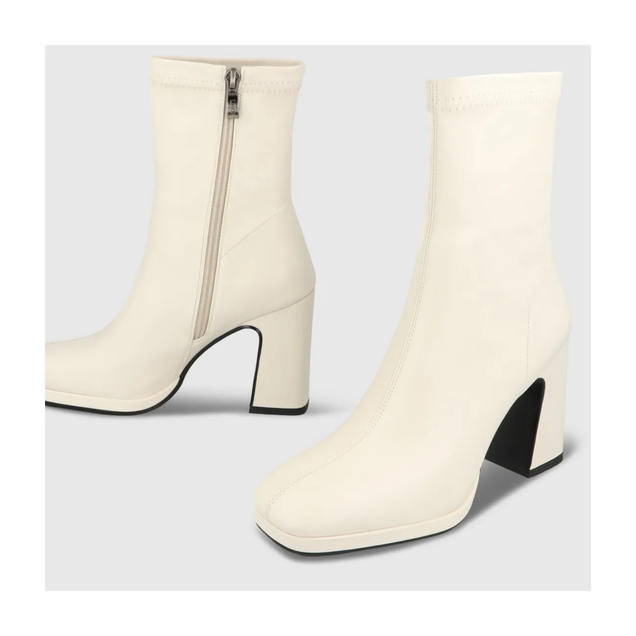Bottines à talons femme simili cuir élastique blanc cassé | LODI Chaussures femme en ligne.