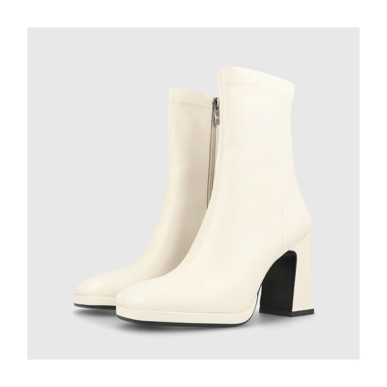 Bottines à talons femme simili cuir élastique blanc cassé | LODI Chaussures femme en ligne.