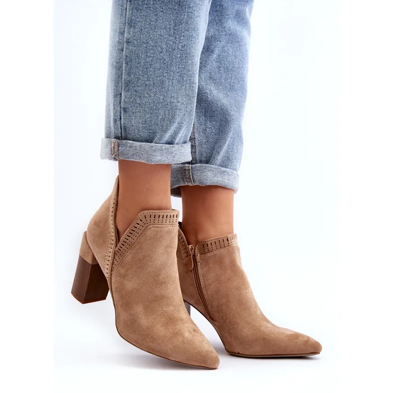 Bottines à talons hauts Vailen beiges à motif ajouré