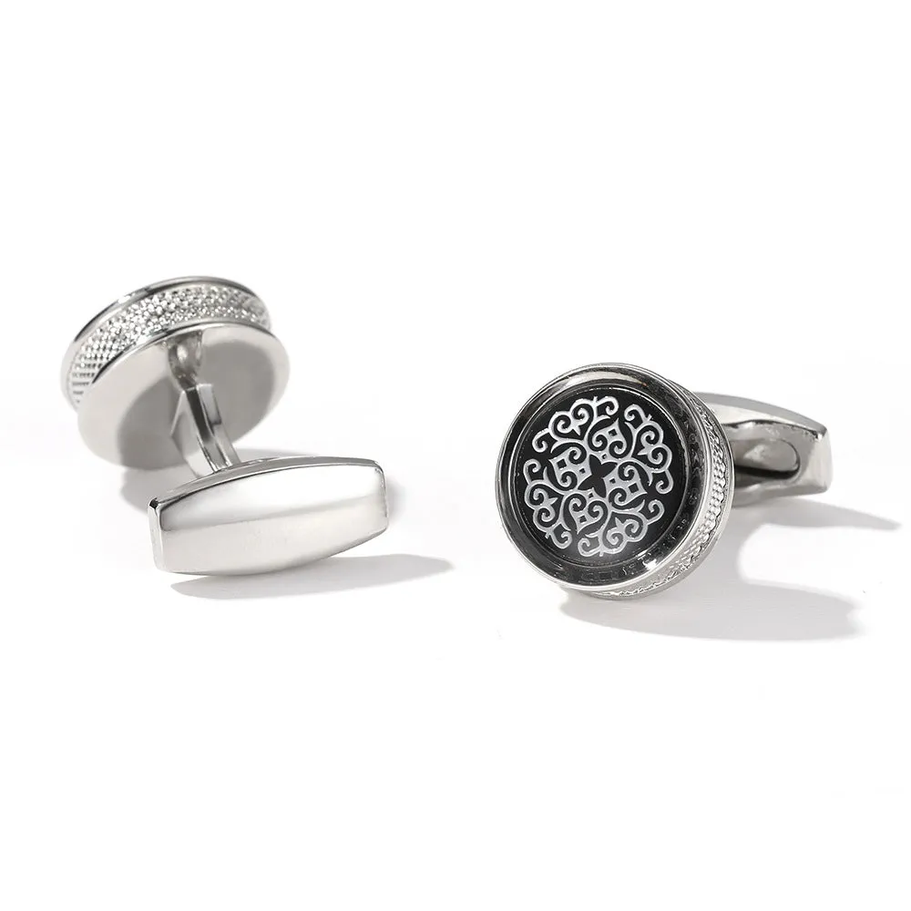 Boutons De Manchette Ronds En Argent A Motif De Mode Vintage
