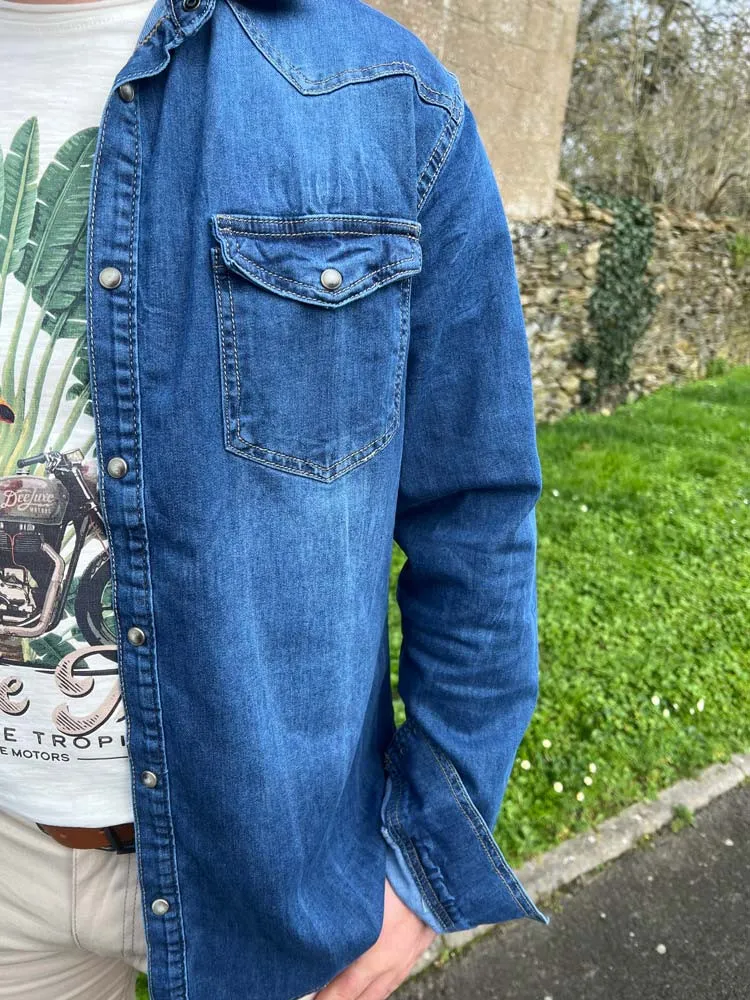 Chemise jeans FABRICE - Prêt à porter homme cléstyle XXS à 6XL XL Couleur BLEU