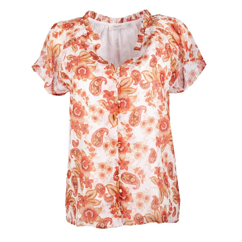 Chemise manches courtes imprimée fleurs orange Femme DEELUXE 74 à 