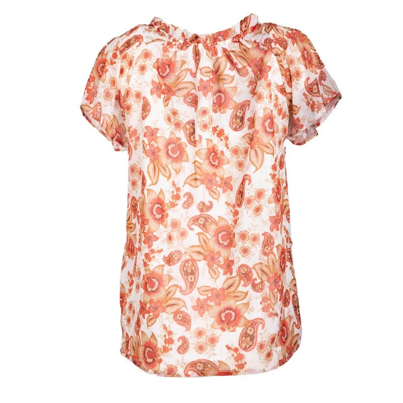 Chemise manches courtes imprimée fleurs orange Femme DEELUXE 74 à 