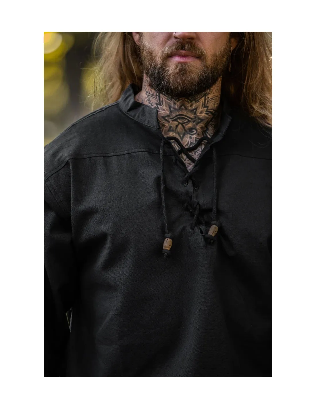 Chemise médiévale à lacets modèle Ansbert, coloris noir ⚔️ Boutique Épées