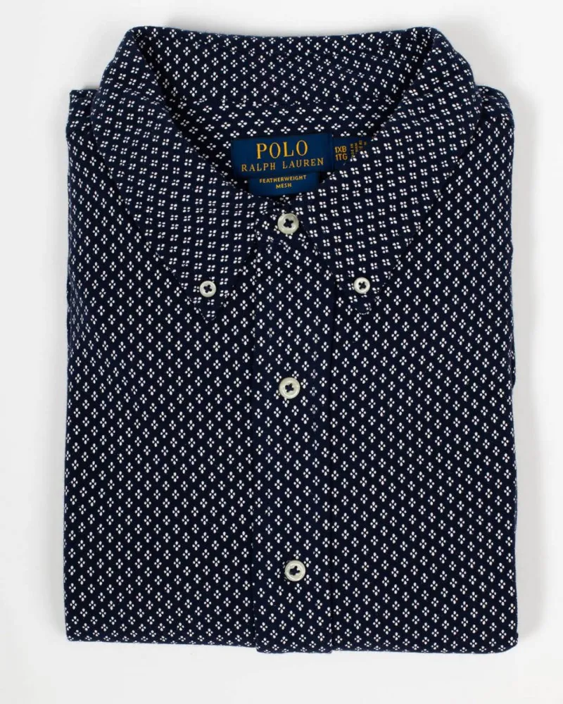 Chemise piqué Ralph Lauren grande taille à pois bleu marine - Size-factory