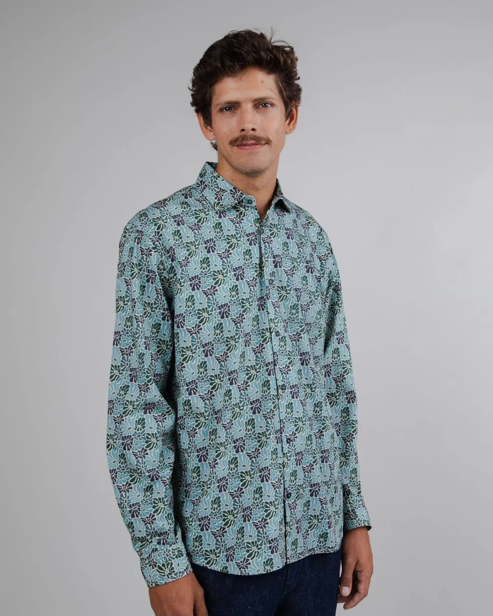 Chemise à motifs en coton bio | bleu "spring regular shirt beige" homme