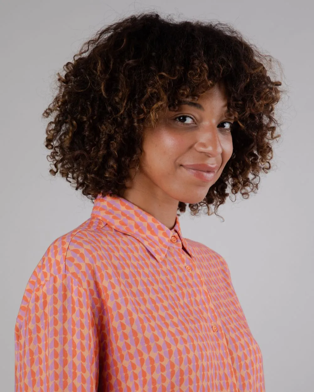 Chemise à motifs en ecovero et lin | multicolore "gummie new boxy apricot orange" femme