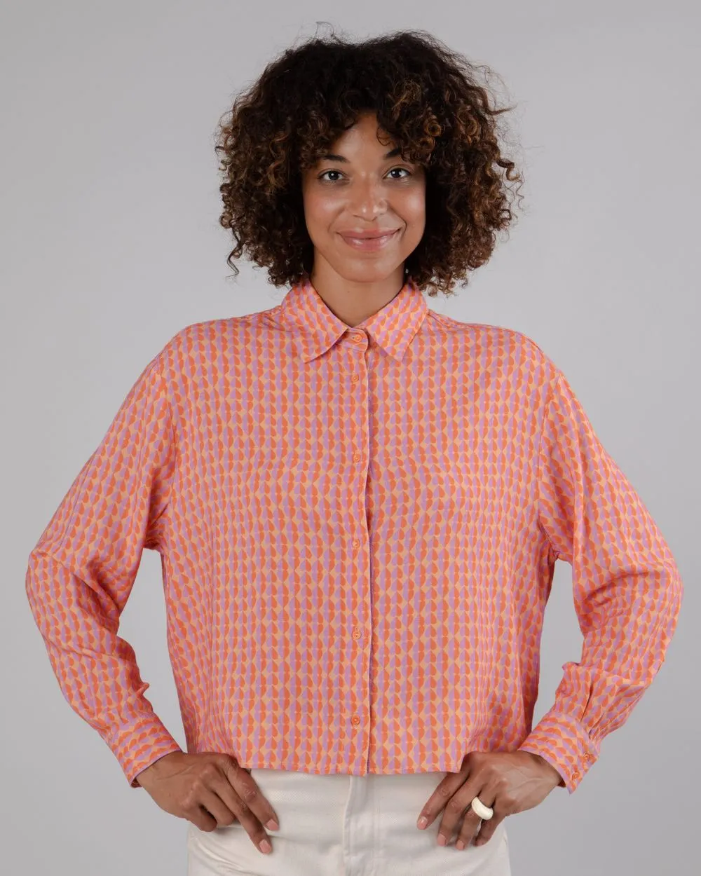 Chemise à motifs en ecovero et lin | multicolore "gummie new boxy apricot orange" femme