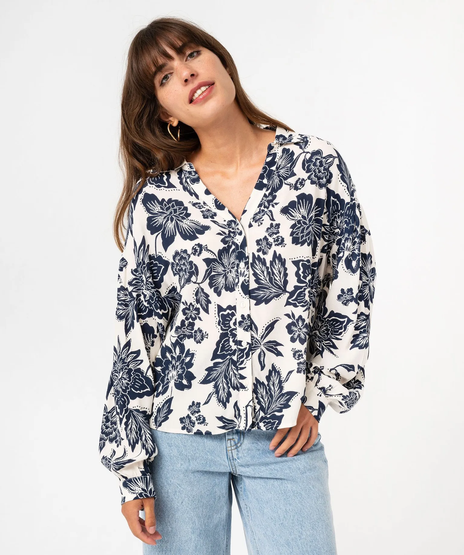 Chemise à motifs femme bleu