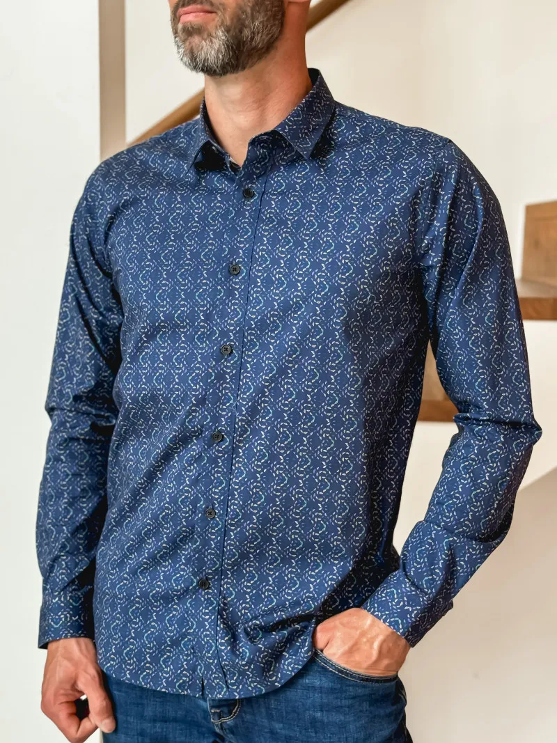 Chemise à motifs Geoffrey - Bleu marine