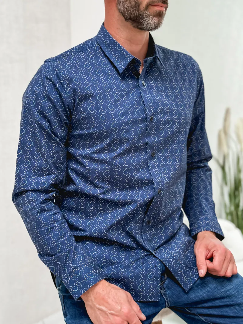 Chemise à motifs Geoffrey - Bleu marine