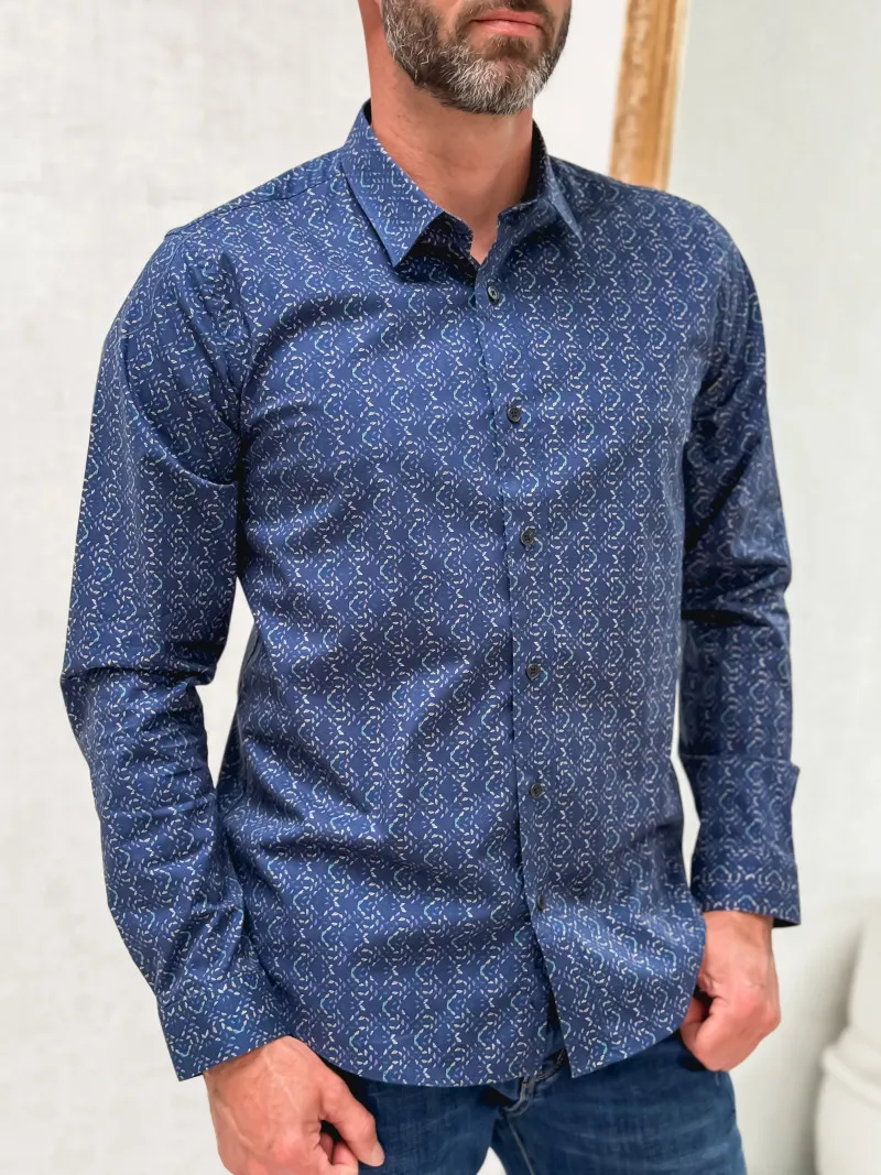 Chemise à motifs Geoffrey - Bleu marine