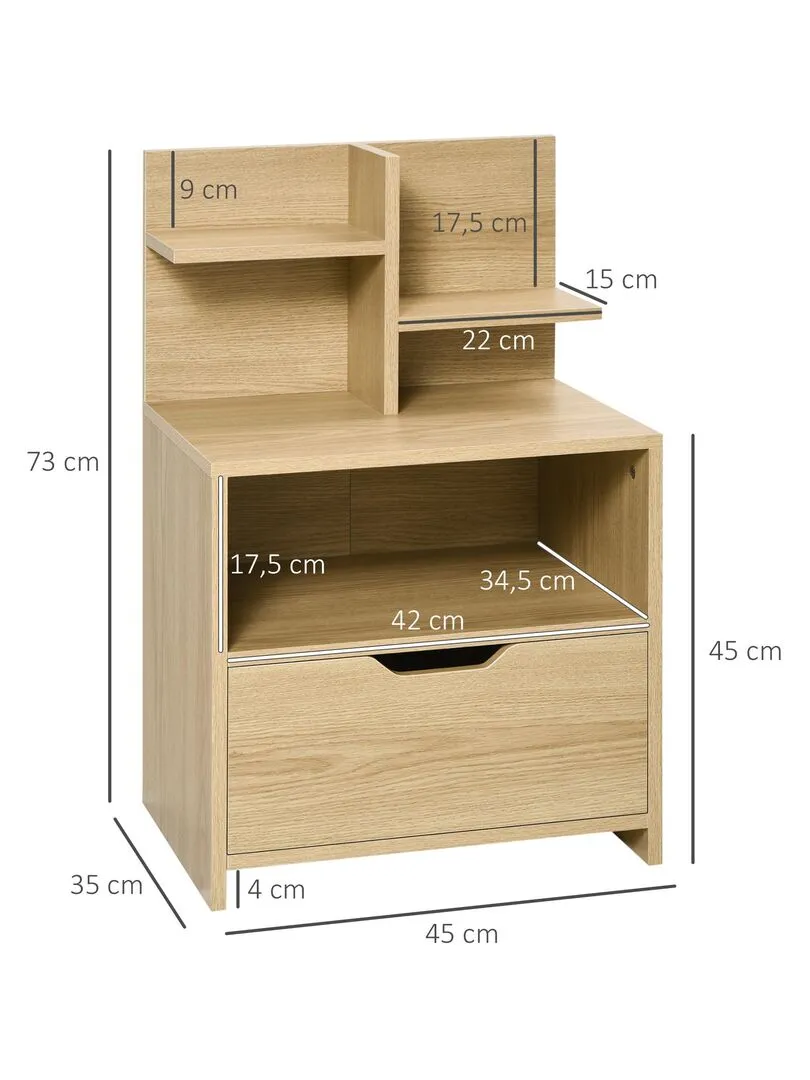 Chevet table de nuit multi-rangement aspect bois de chêne clair - Beige