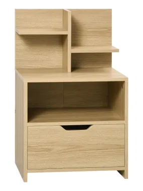 Chevet table de nuit multi-rangement aspect bois de chêne clair - Beige