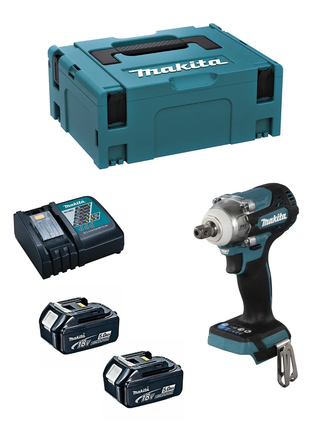 Clé à Chocs MAKITA DTW301RTJ (2 x 5,0 Ah + DC18RC + MAKPAC 2)