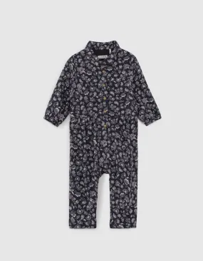 Combi longue navy imprimé cachemire Ecovero® bébé fille