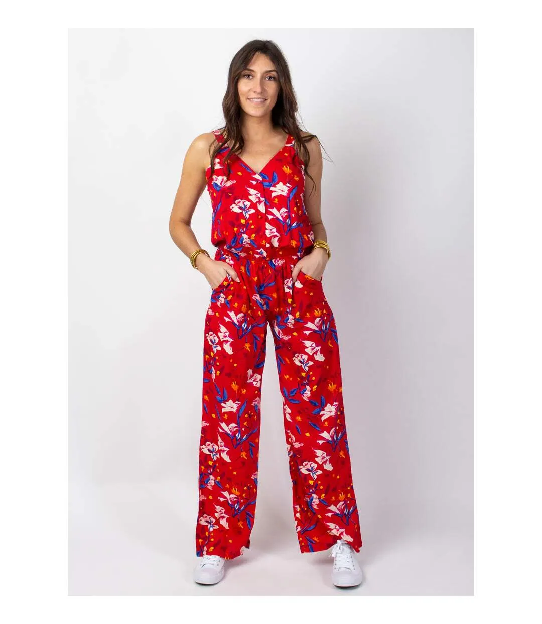 Combi Pantalon femme fleuri CORALY rouge Coton Du Monde