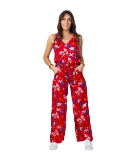 Combi Pantalon femme fleuri CORALY rouge Coton Du Monde