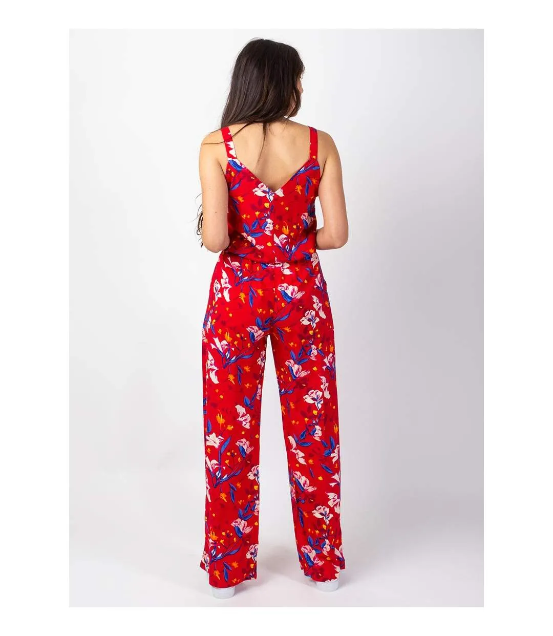 Combi Pantalon femme fleuri CORALY rouge Coton Du Monde